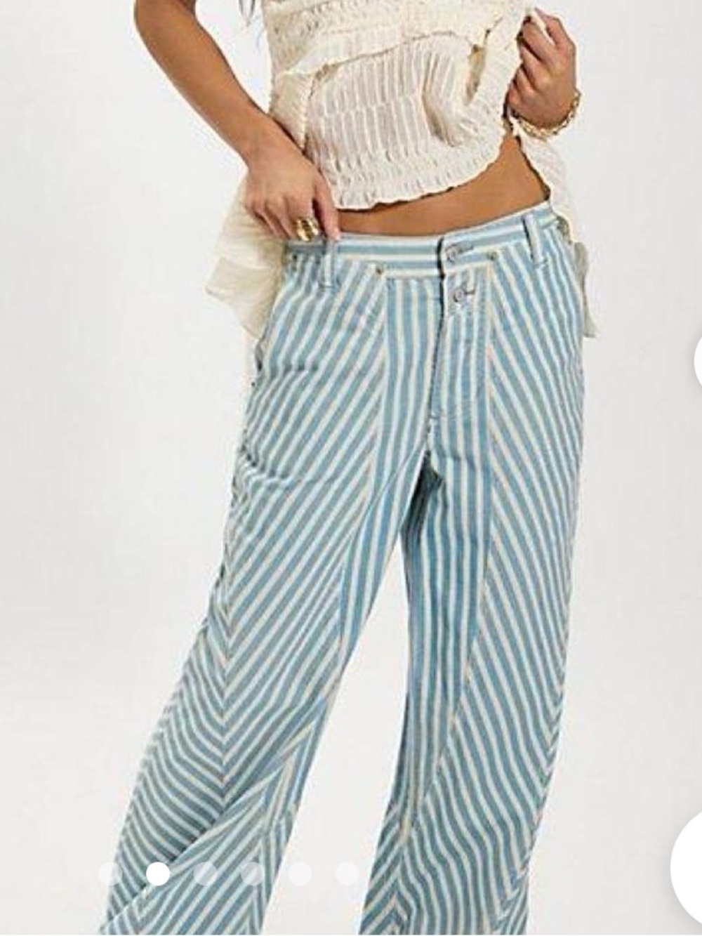 Free People Blue & White Vertical-Stripe Wide-Leg Pants